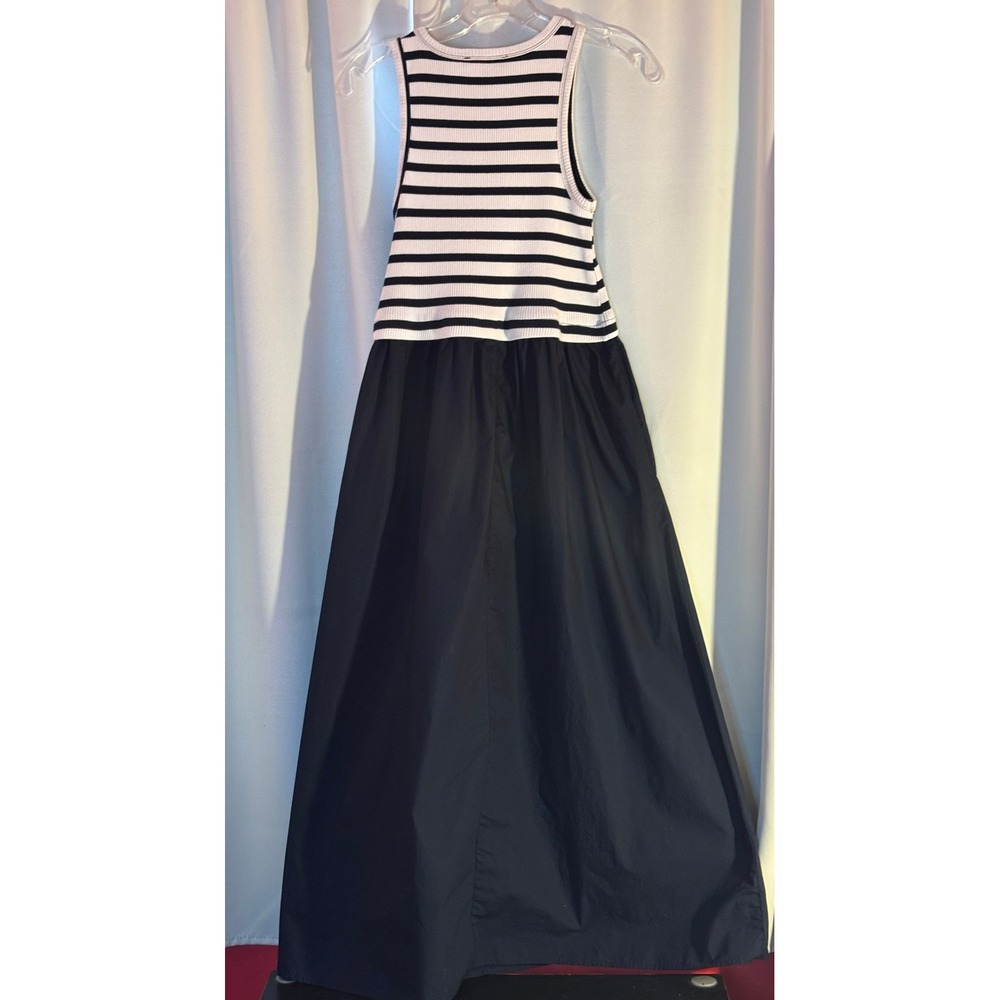 Ellen Tracy Navy White Striped Maxi Dress Sleeveless Nautical ETWS5166 Pockets - Picture 5 of 6